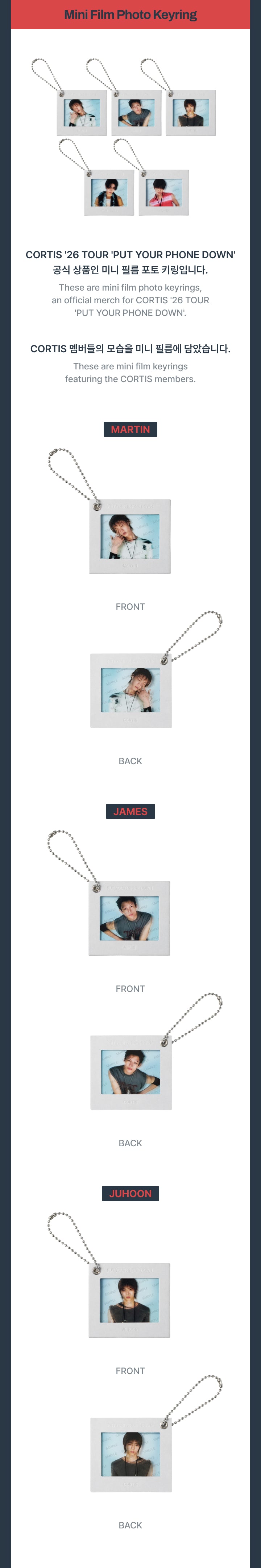 [Pre-order] CORTIS - Mini Film Photo Keyring / 2026 CORTIS TOUR PUT YOUR PHONE DOWN