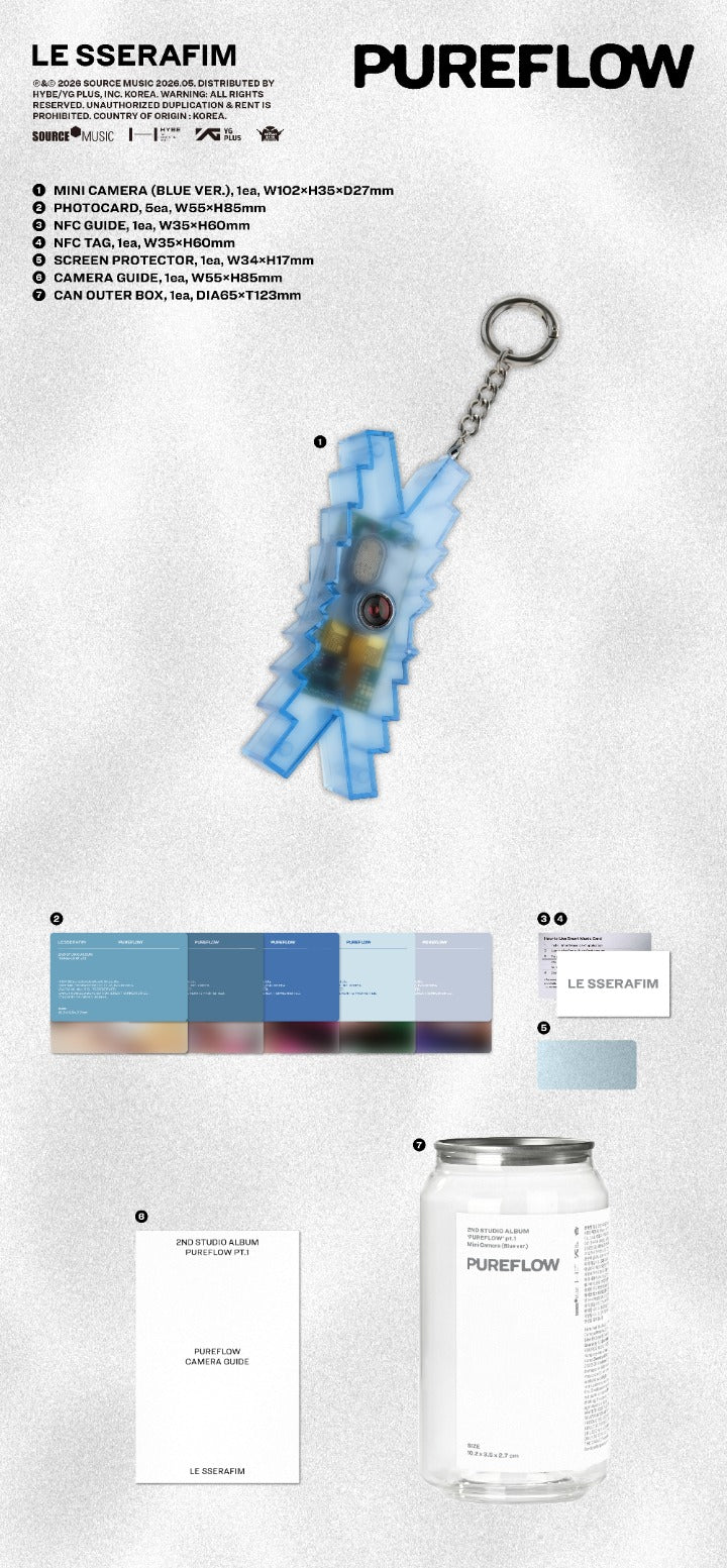 [Pre-order] LE SSERAFIM - PUREFLOW / 2nd Studio Album pt.1 Mini Camera (Blue ver.)
